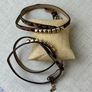 Cabi Et Cetera pair Leather shoe straps animal print with gold tone studs